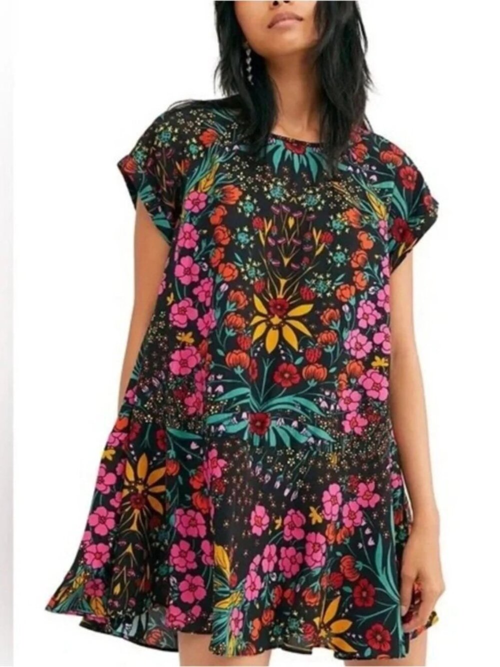 Free People Strawberry Fields Mini Dress Size Small NWT Black Combo